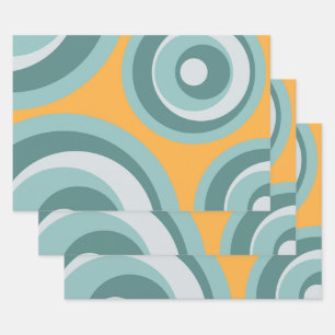 Blue retro style circles on yellow background wrapping paper sheet