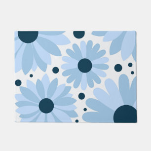 Blue retro style daisies and dark blue dots doormat
