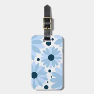Blue retro style daisies and dark blue dots luggage tag