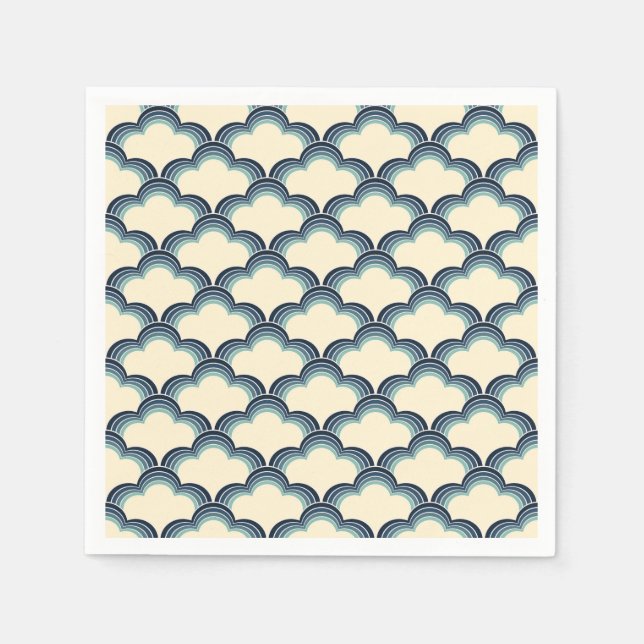 Blue retro style waves pattern napkin (Front)