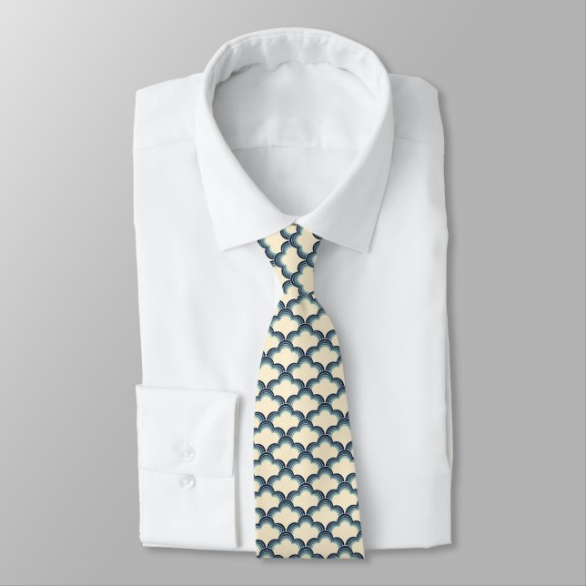 Blue retro style waves pattern tie (Tied)