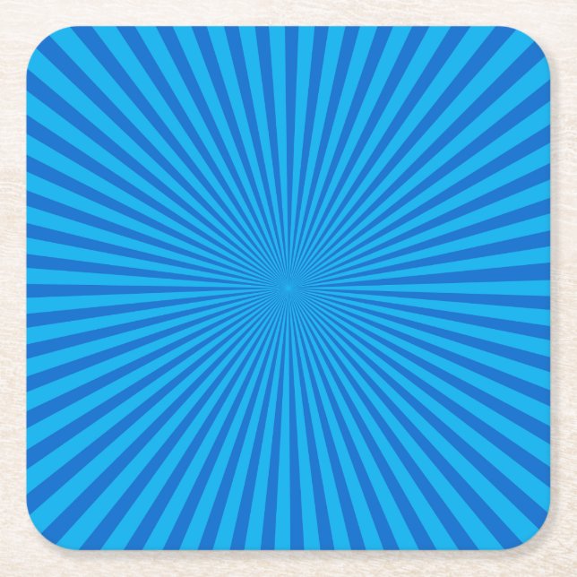 Blue Retro Sunburst Background Square Paper Coaster (Front)