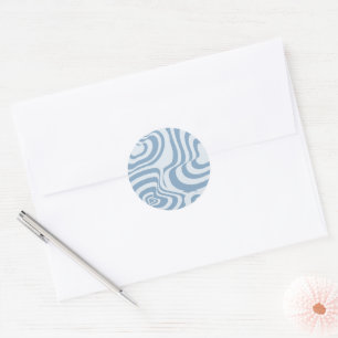 Blue Retro Swirl Groovy Y2K Pattern Classic Round Sticker