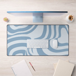 Blue Retro Swirl Groovy Y2K Pattern Desk Mat