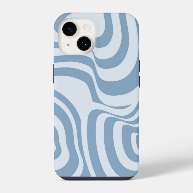 Blue Retro Swirl Groovy Y2K Pattern  iPhone Case (Back)