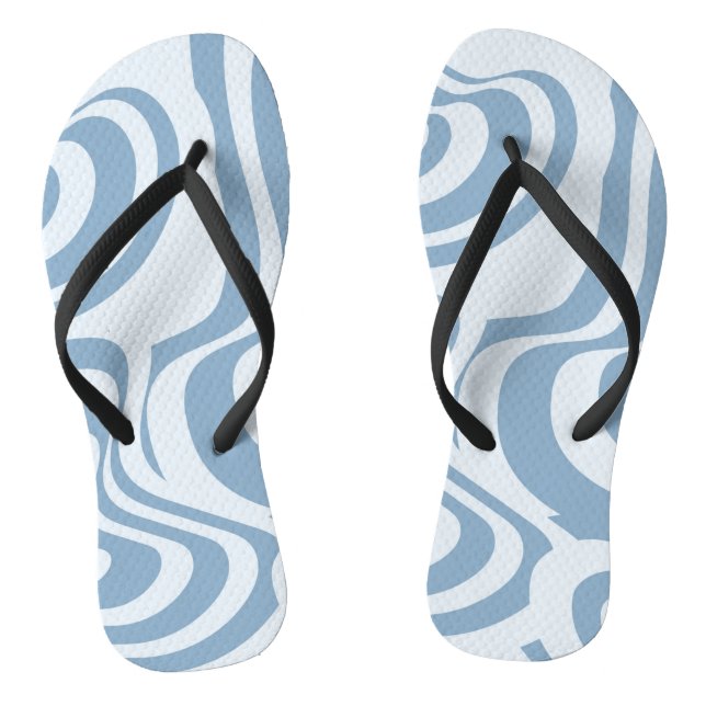 Blue Retro Swirl Groovy Y2K Pattern  Jandals (Footbed)
