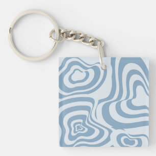 Blue Retro Swirl Groovy Y2K Pattern  Key Ring