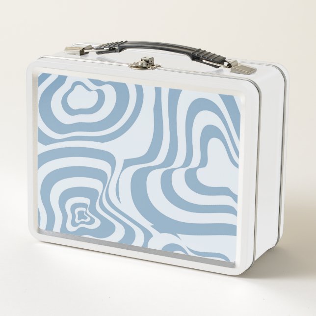 Blue Retro Swirl Groovy Y2K Pattern  Metal Lunch Box (Front)