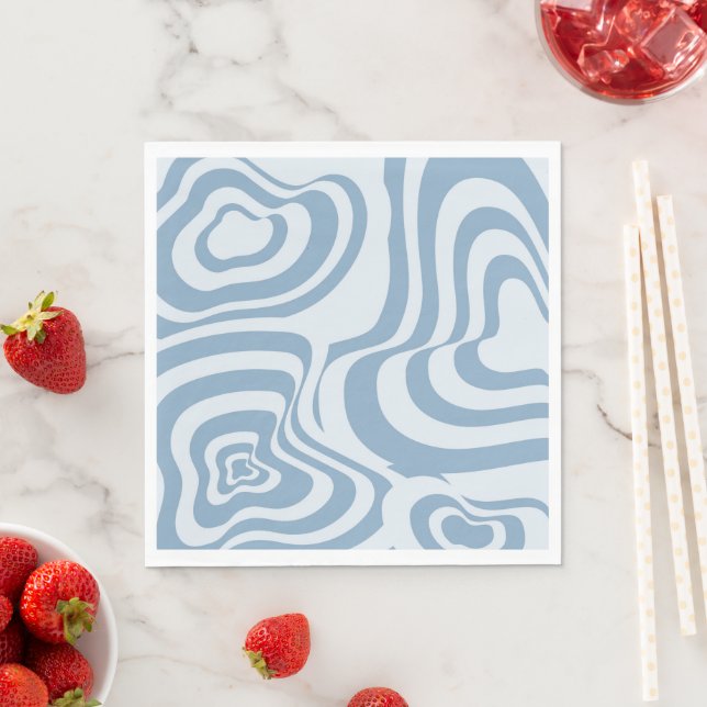 Blue Retro Swirl Groovy Y2K Pattern  Napkin (Insitu)
