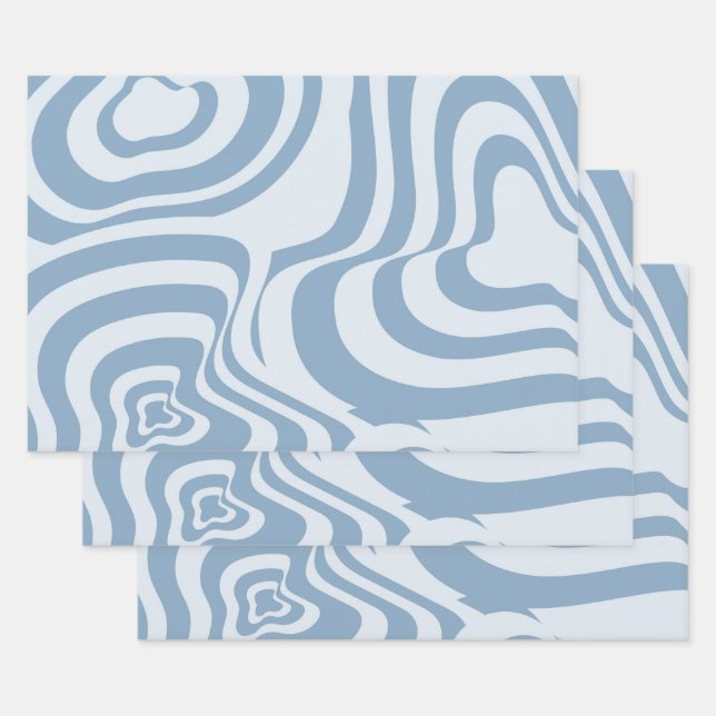Blue Retro Swirl Groovy Y2K Pattern  Wrapping Paper Sheet (Set)