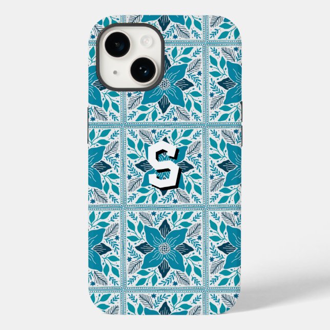 Blue Retro Tides of Christmas Vibes Case-Mate iPhone Case (Back)