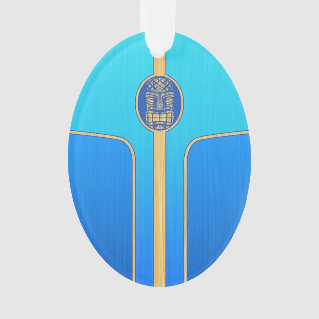 Blue Retro Tiki Surfboard Ornament (Front)