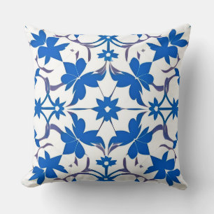 Blue Retro Tile Design Influence Cushion