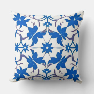 Blue Retro Tile Design Influence Cushion