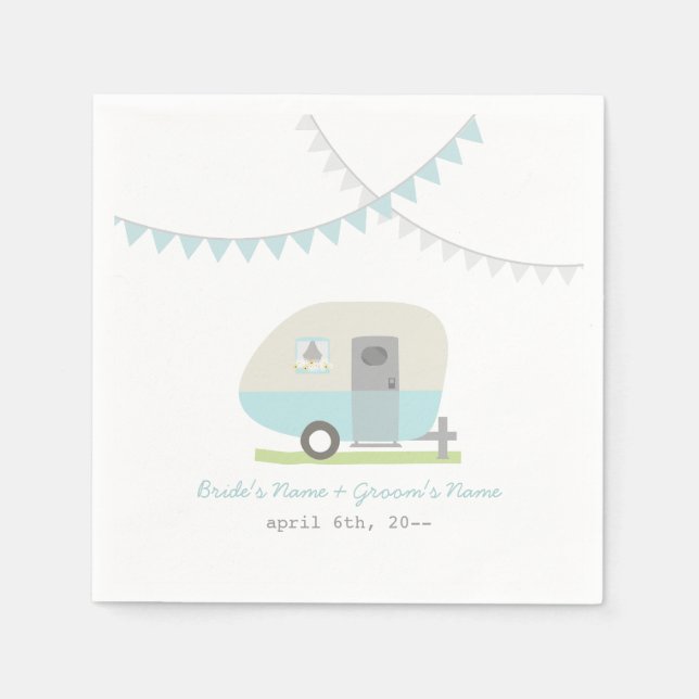 Blue Retro Trailer Wedding Napkins (Front)