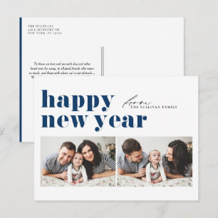 Blue Retro Typography Happy Holidays Two Photo Holiday Postcard