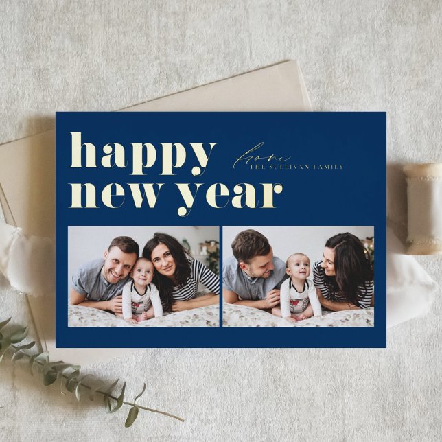 Blue Retro Typography Happy New Year Two Photo (Creator Uploaded)