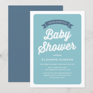 Blue Retro Typography Script Classic Baby Shower I Invitation