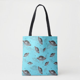 blue retro UFO Tote Bag