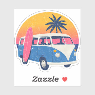 Blue Retro Van and Pink Sunset