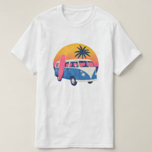 Blue Retro Van and Pink Sunset  T-Shirt