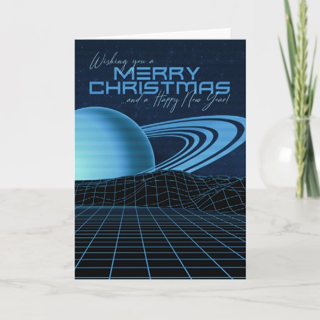 Blue Retrowave Christmas Card (Front)