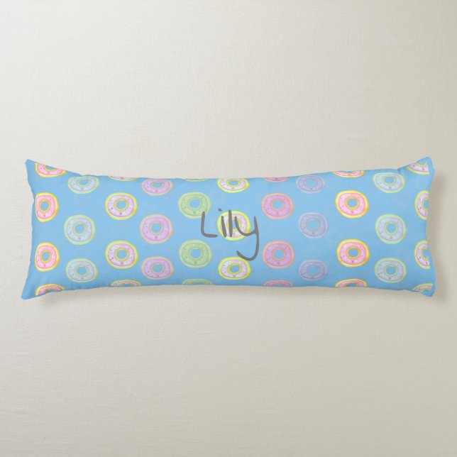 Blue Reversible Custom Name Doughnut Body Pillow (Front)
