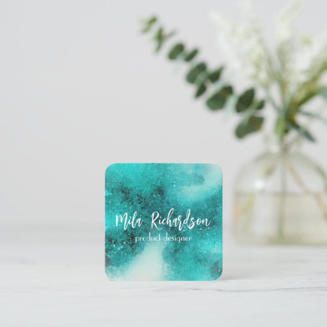 Blue rhapsody of colours square business card (Standing Front)
