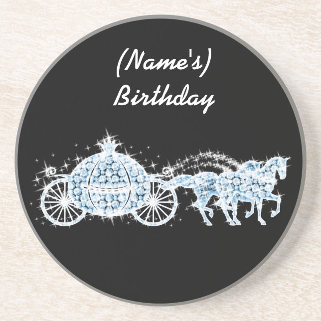 Blue Rhinestone Cinderella Carriage Coaster (Front)