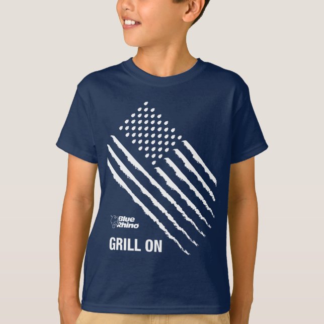 Blue Rhino "American Flag: Grill On" Kid's T-Shirt (Front)