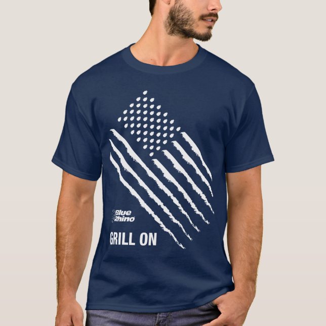 Blue Rhino "American Flag: Grill On" Men's T-Shirt (Front)
