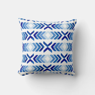 Blue Rhombus Arrows Watercolor Pattern Cushion