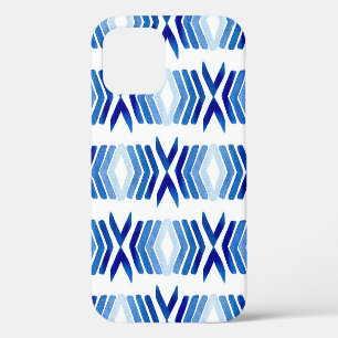Blue Rhombus Arrows Watercolor Pattern iPhone 12 Case