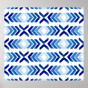 Blue Rhombus Arrows Watercolor Pattern Poster