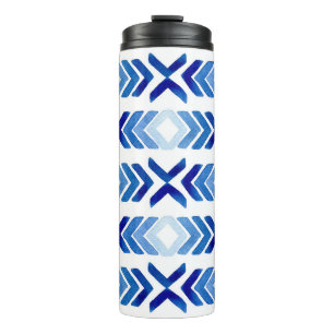 Blue Rhombus Arrows Watercolor Pattern Thermal Tumbler