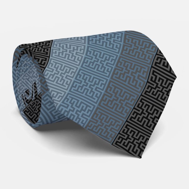 Blue Rhythm Geometric Strip Tie (Rolled)