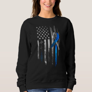 Blue Ribbon American Flag Type 1 Diabetes Awarenes Sweatshirt