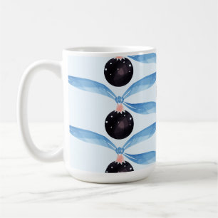 Blue Ribbon and Black Ornament Holiday Card Coffee Mug