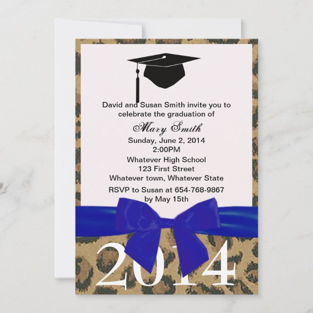 Blue Ribbon And Leopard Graduation Invitation (Front)