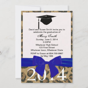 Blue Ribbon And Leopard Graduation Invitation