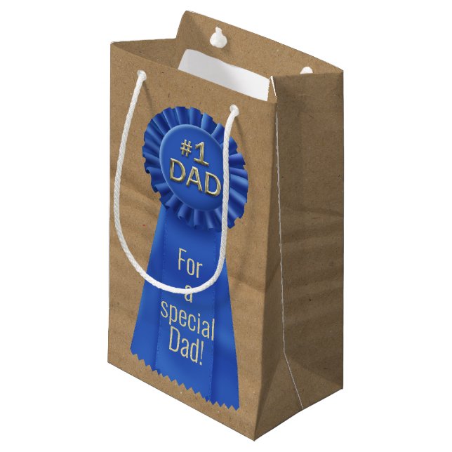 Blue Ribbon Award for Dad  Small Gift Bag (Front Angled)