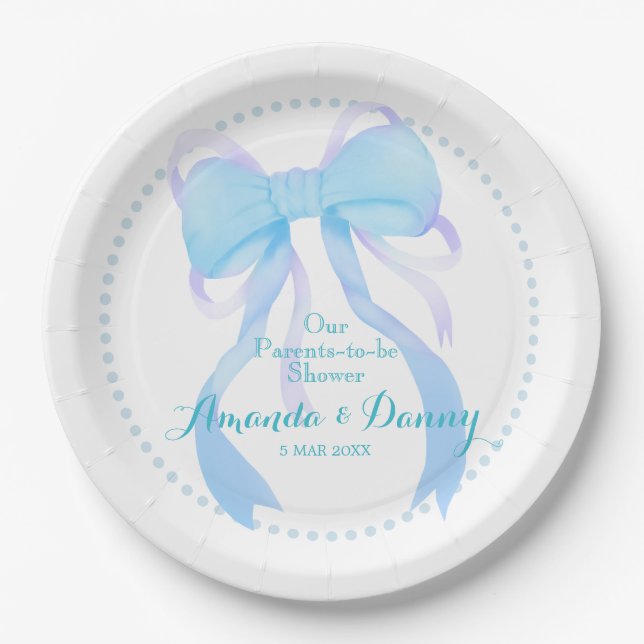 Blue Ribbon Baby Boy Shower  Paper Plate (Front)