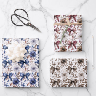 Blue Ribbon Bow Coquette Aesthetic Grandmillennial Wrapping Paper Sheet