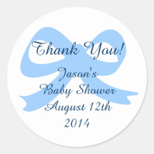 Blue ribbon bow thank you stickers for baby shower