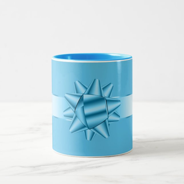 Blue Ribbon Bow Two-Tone Coffee Mug (Center)