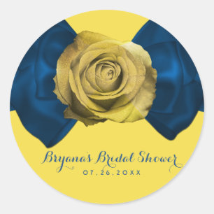 Blue Ribbon Bow & Yellow Rose ANY COLOR Elegant Classic Round Sticker