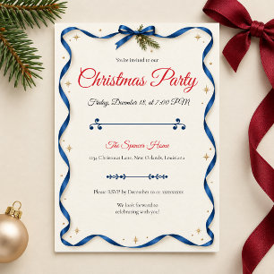 Blue Ribbon Christmas Party Invitation