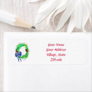 Blue Ribbon Christmas Wreath Return Address