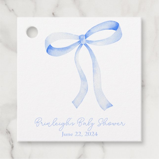 Blue Ribbon Coquette Personalised Favour Tags (Front)