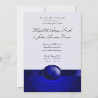 Blue Ribbon Damask Wedding Invitation
